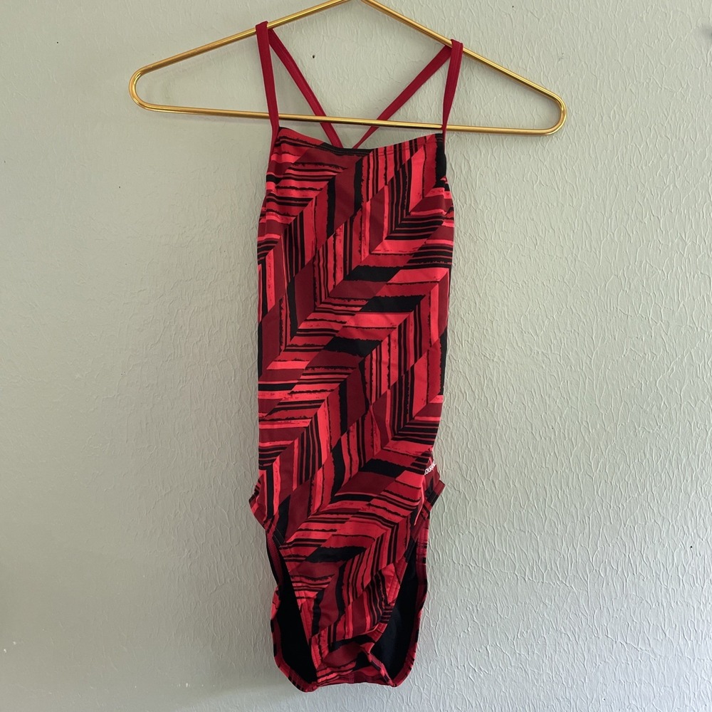 Speedo Endurance Women's Red Black Geometric One Piece Training Swimsuit , 30